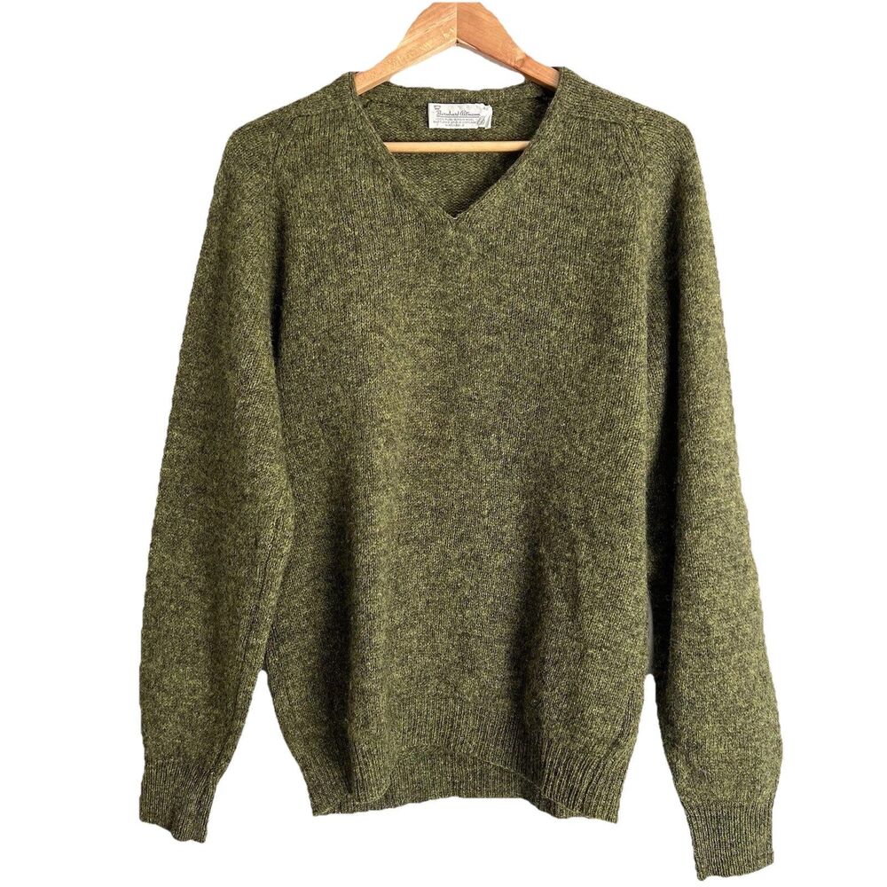 Vintage Bernhard Altmann Shetland Wool V Neck Sweater Mens Size 42 Moss Green
